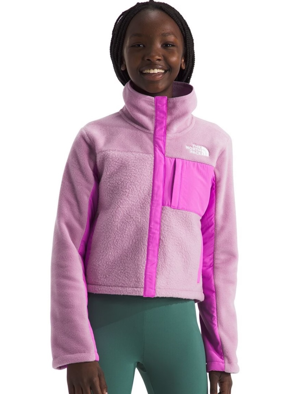The North Face Girls' Fleece Mashup Light Pink and Bright Pink Fleece Jacket